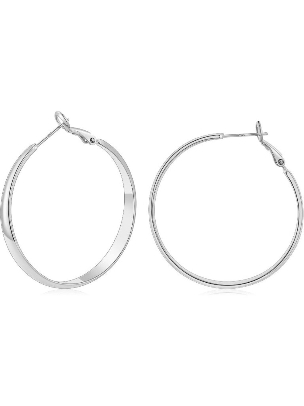 Women's 925 Sterling Silver Plated 40mm Wide Post Thick Round Hoop Earrings